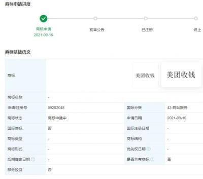 美团申请“美团收钱”商标