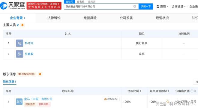 盒马成立苏州嘉盒网络科技公司